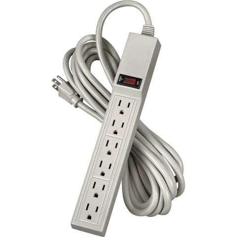 Six-Outlet Office And Home Power Strip With 15 Foot Cord Wall Mountable Grounded 3-Prong Outlets Illuminated On Off Switch 15 Amp Circuit Breaker UL And cUL Approved, coiled cord