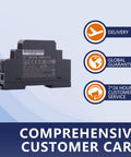 Rock Solid 15W 5V Din Rail Power Supply crafted for home automation builds, showing product model HDR-15-5 with customer service icons.