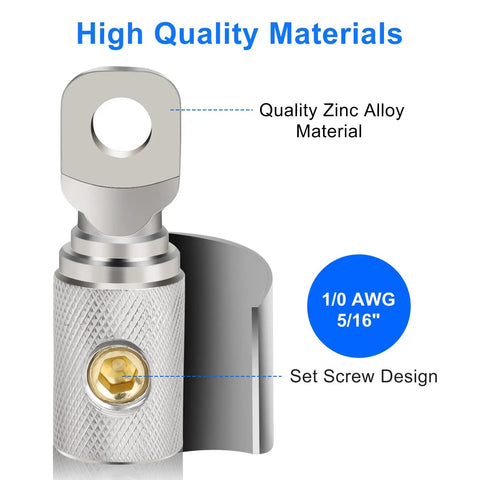Beefy 0 Gauge Wire Terminal Connectors Kit With 1/0 AWG Car Battery Cable Butt Connectors, zinc alloy material detail