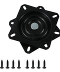 Heavy Duty Black 5 Inch Swivel Replacement Plate For Bar Stools with screws, cold rolled steel design for DIY repairs.