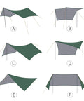 Hexagon Hammock Rain Fly Waterproof Camping Tarp 12x10 To 15x14 Ft setup diagrams