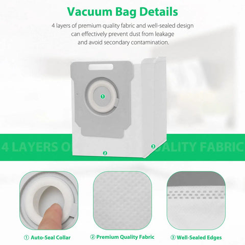 Bulk 14 Pack Roomba Vacuum Bags Replacement For i7 And i7 Plus, i8 And i8 Plus showing 4-layer fabric design