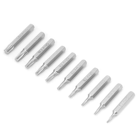 Pro Heavy Duty Precision Screwdriver Bit Set 10 Piece CRV Steel Star Tips for phone repair, showing ten steel star bits lined up.