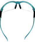 Back view of Cougar Womens Lab Safety Glasses With Turquoise Frames And Clear Lenses, Shatterproof Polycarbonate Lenses