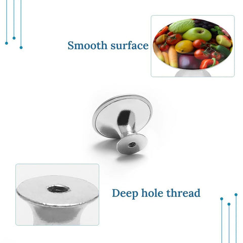 Sharp Fruit And Vegetable Round Cabinet Knobs For Drawers bright metallic knob showing smooth surface and deep hole thread.