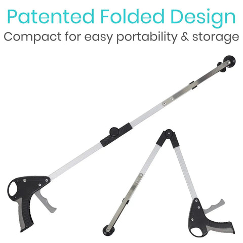 Foldable Suction Reacher Grabber Tool for Seniors and Disabled, 32 Inch Reach, Heavy Duty Picker for Trash, Cups, Behind Furniture and High Shelves, No Bending, Easy Grab Grabber With Folding Design