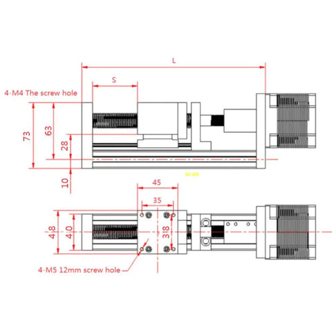Technical diagram of 200mm Manual Linear Motion Actuator With Parallel-Jaw Vice Sliding Table Ball Screw Rail Kit GDAE10.