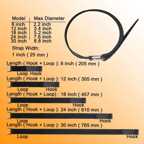 Hook And Loop Cable Straps Set 8 12 18 24 30 Inch Reusable Nylon Tie Downs 30 Pack Must Have Adjustable Cinch Straps With Buckles For Quick Cable Management And Gear Organization