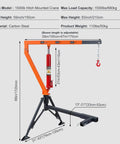 Beefy Heavy Duty Receiver Hitch Mounted Hydraulic Swivel Crane For Trucks With Telescoping Boom And 1500 Lb Lift Capacity Three Adjustable Capacities 750 1000 1500 Lb 360 Degree Rotation Easy Install For Pickup