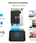 Premier Dual Bay External Hard Drive Docking Station Supporting 2.5 And 3.5 Inch SSD And HDD Drives Via Rapid SATA III To USB 3.0 Connection displaying compatibility with Windows, Mac, and Linux.