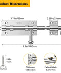 Tough As Nails Heavy Duty 6.3 Inch Barrel Bolt Door Latch with dimensions displayed, SUS 304 Stainless Steel construction.