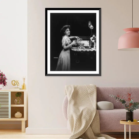 Retro Kitchen Scene Wall Art Print Professionally Framed In Classic Black Wood Antique Era Photo Old School Office Decor