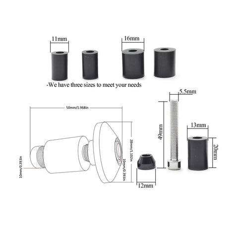 Premium CNC 22MM Handlebar Grips And End Cap Plugs For Aprilia Rs 250 R50 750 Bike Fits Many Models With Tough PVC And Aluminum Build That Looks Sweet And Grips Hard, 22mm black bar ends with size diagram