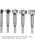 Pro Grade 5 Piece Forstner Drill Bit Set Made From Quality High Speed Carbon Steel showing cutters from 15 to 35mm diameter.