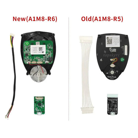 Comparison of new and old RPLIDAR A1M8 2D 360 Degree LIDAR Sensor models with components visible, highlighting design differences.