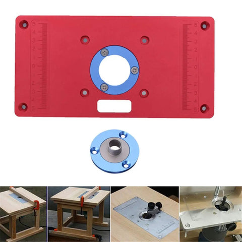 Premium Aluminum Router Table Insert Plate For Woodworking Benches Fits Rt0700c Router Trimmer Includes Heavy Duty Drill Chuck Built Like A Boss Zero Drama Pro Shop Kit, top view with measurements.