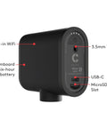 Mevo Start Wireless Streaming Cam With Legit 1080P HD Clarity showing ports and features for easy streaming setup.