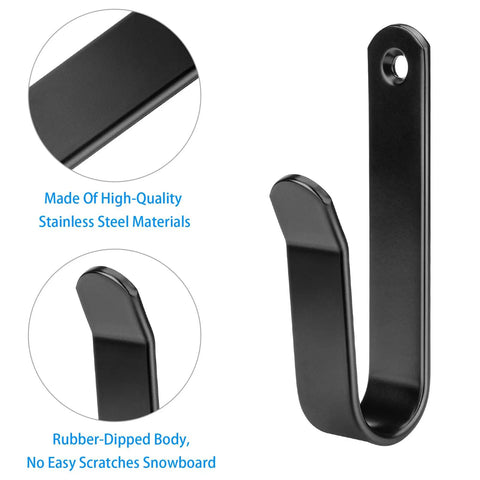 Four Pack Horizontal Snowboard Wall Mount Hanger Rack With Rust Proof Bombproof Brackets Heavy Duty Secure Storage Display Stand For Your Sick Winter Gear close-up of rubber-dipped stainless steel mount.