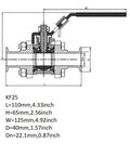 QiiMii KF-25 stainless steel vacuum ball valve with locking clamp, cross-sectional view