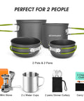 16 Piece Camping Cookware Mess Kit With Pots And Pans Mini Stove And 2 Cups Utensils For Backpacking Camping Hiking And Picnics