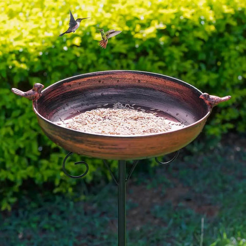 38 Inch Tall Outdoor Bird Bath On Stake With Detachable 11.2 Inch Basin, Vintage Copper Freestanding Birdbath For Garden Yard Patio
