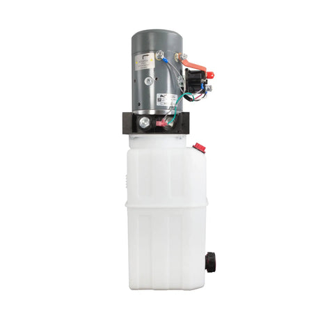Single Acting 12V Hydraulic Pump With Remote Pendant, 15 Foot Cord, 6 Quart Reservoir, 3200 PSI A Port Relief and 1500 PSI B Port Relief, side view