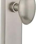 New York Back Plate And Homestead Door Knob Set With Old School Charm In Vintage Style Solid Metal Hardware satin nickel finish