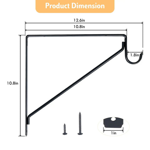 10 Pack Heavy Duty Closet Rod Bracket Set Black Wall Mounted Shelf Brackets With Rod Holders 10.8 X 10.8 Inch Durable Iron Construction Easy Install Built To Last Home Organization Essentials, black iron bracket with 10.8in dimensions and screws