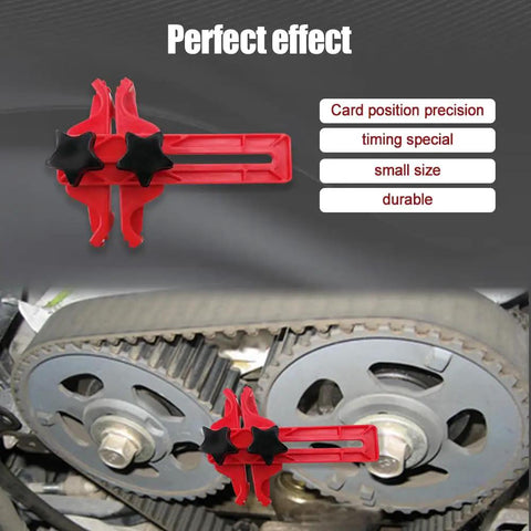 Real Deal Camshaft Locking Tool Kit With Heavy Duty Engine Timing Alignment Wrench Set shown in action on a sprocket.