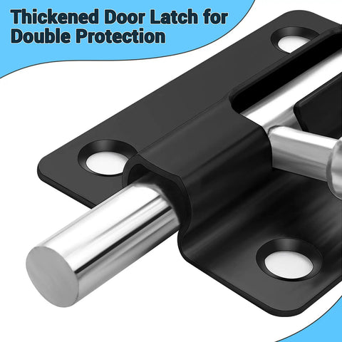 Close-up of Two Pack Door Lock Latch Slide With Keyless Entry For Inside And Outside Doors Barrel Bolt Thickened Heavy Duty Steel