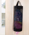 Hanging Mesh Bag Holder Dispenser For Plastic Grocery Bags, Space Saving Organizer With Elastic Opening, Black, on wall