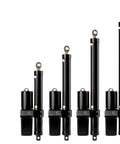 Four sizes of Super Heavy Duty 18000N Linear Actuator delivering robust 12V 24V 48V DC high force, with a sleek black waterproof design.