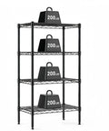 Professional Grade Badass Workhorse Four Tier Metal Wire Shelving Rack with weights showcasing 200 lbs capacity for storage.