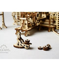 Mechanical Robot Factory 3D Wooden Puzzle Kit From STEAM Line Toys, fully assembled wooden workshop model with gears and worker figure