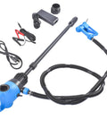 High Capacity Electric Drum Pump 120V AC And 12V DC Models With 5 GPM Flow and Adjustable Hose and accessories.