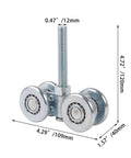 46mm Steel Sliding Door Rail Hanging Trolley Wheel For Track Hardware H4 3 Roller Wheel Set, heavy-duty steel with bolt.