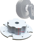 2 Pack Power Wheel Gearbox Extension Adapter Car Tire Adapter Connection Clip For Gearbox Upgrade Replacement Parts Rubber Tire For 6V And 12V Kids Electric Cars Easy To Replace And Check Clip Size Fits Most Models, showing adapter detail with measurement next to tire assembly.