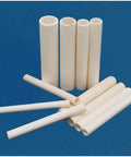 Heavy Duty 80 Percent Alumina Tube For 1200C Furnace T Wire Support And Heat Insulation Sleeve To Keep Your High Temp Setup Safe And Running Smooth Without Any Short Circuit Woes Or Breaks., white alumina ceramic tubes on blue background