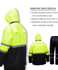 Hi Vis Reflective Rain Gear Set For Men Waterproof Jacket And Pants Yellow Large with back display features and reflectors