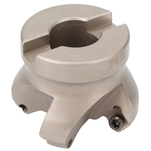 Face mill CNC milling cutter with 4 flutes, silver metal body, insert clamp for SEKT1204 inserts.