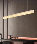 Natural Marble LED Pendant Light Modern Linear Hanging Lamp for Hotel Lobby Restaurant Dining Table Living Room Bedroom Lighting,Space above a sleek dining table.