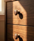 Vintage Walnut Wood Cabinet Handles Set With Zinc Alloy Drawer Pulls in Antique Metal Finish on dresser