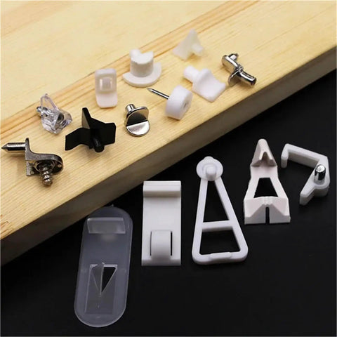 Rose Gold Plastic Shelf Support Clips 30 Pack For Cabinets And Cupboards Partition Plate Fixing Brackets variety shown