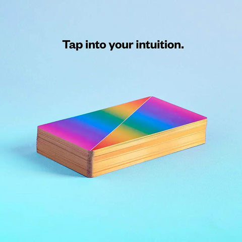 Vibrant Color Oracle Card Deck For Intuition And Emotional Healing That Totally Vibes With Your Personal Journey Straight Up Practical Guidance For Daily Spirituality And Real Self Reflection, featuring colorful cards stacked side view.