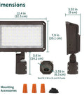 Beefy 200W LED Flood Light With Dusk to Dawn Photocell 26000 Lumens 5000K Cool White dimensions and mounting accessories