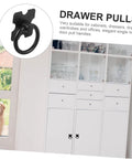Black Round Drop Ring Cabinet Pull Handles 4 Pack Vintage Antique Drawer Pulls on white cabinets