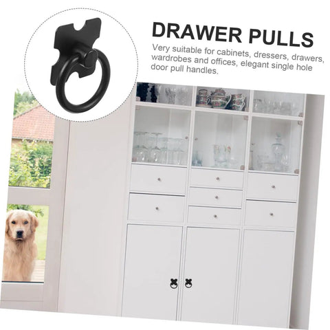 Black Round Drop Ring Cabinet Pull Handles 4 Pack Vintage Antique Drawer Pulls on white cabinets