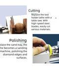 High-Torque Mini Lathe Machine For Wood And Metal With 7-Speed Settings, showcasing cutting and polishing wood beads.