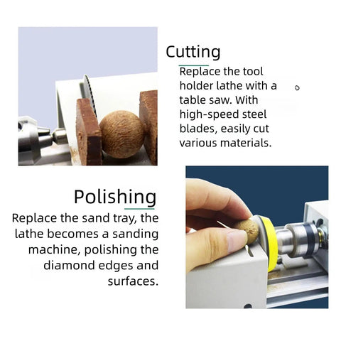 High-Torque Compact Seven-Speed Mini Lathe For Metal And Wood Turning Polishing Engraving Drill with cutting and polishing features.