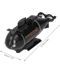 RC Submarine Toy For Teens And Up Mini Electric Diving Boat with dual propeller drive and LED lights, dimensions labeled